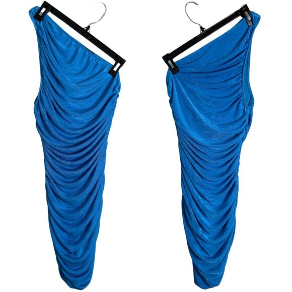 Lioness The Goddess One Shoulder Ruched Mini Dress Womens XS Blue Cocktail Party - Picture 2 of 14